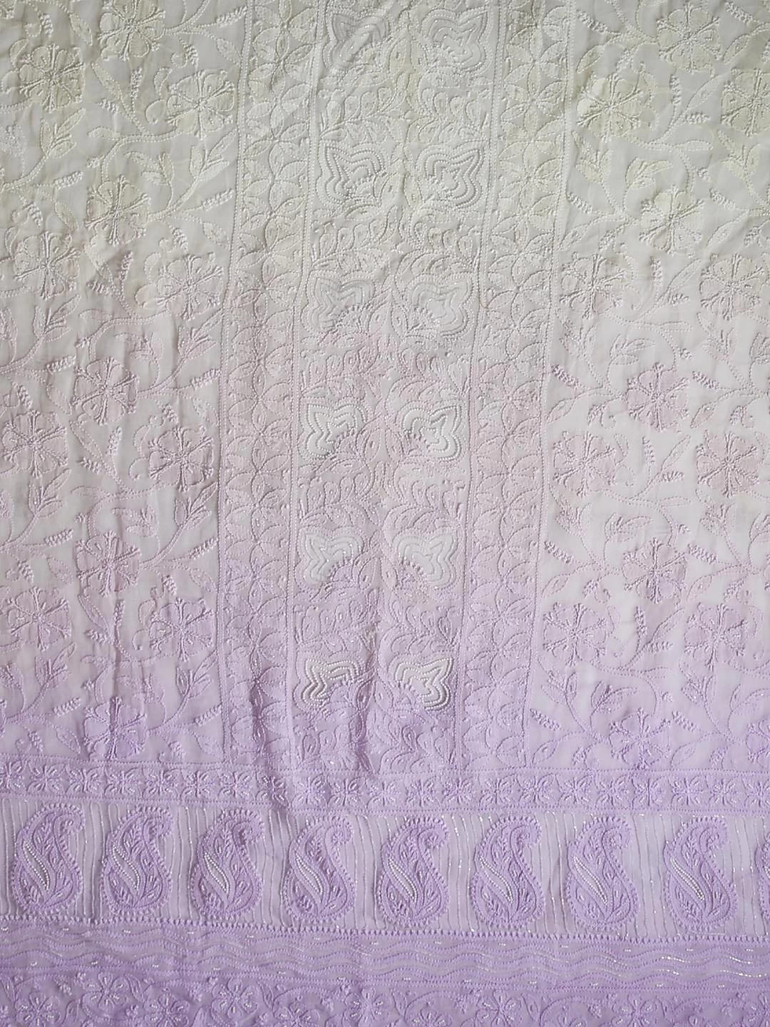 Ada Hand Embroidered Dual shade of Lilac And Lemon Viscose Georgette Lucknowi Chikankari Unstitched Kurta Dupatta Set With Pearl Work 01A405170