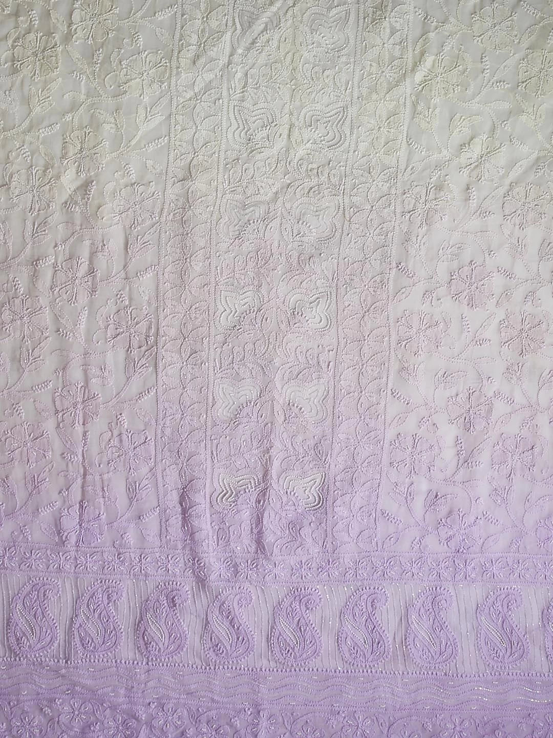 Ada Hand Embroidered Dual shade of Lilac And Lemon Viscose Georgette Lucknowi Chikankari Unstitched Kurta Dupatta Set With Pearl Work 01A405170