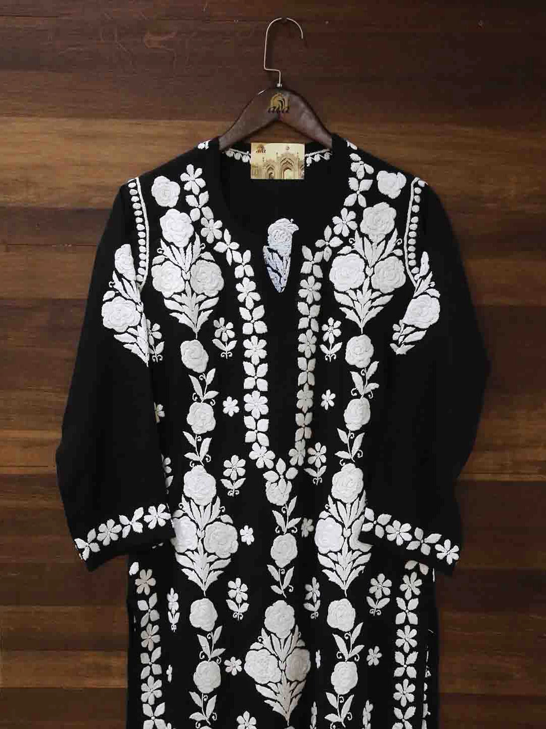 Ada Hand Embroidered Black Modal Lucknowi Chikankari Straight Kurta A411509