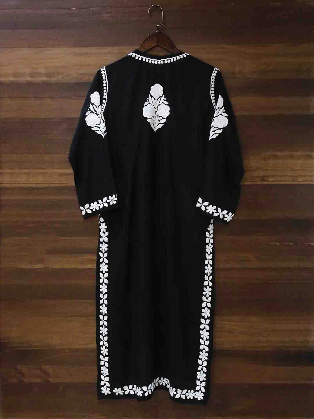 Ada Hand Embroidered Black Modal Lucknowi Chikankari Straight Kurta A411509