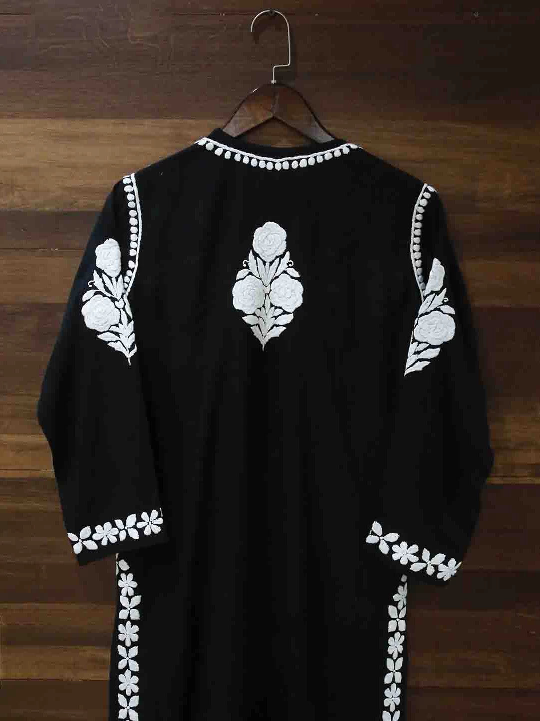Ada Hand Embroidered Black Modal Lucknowi Chikankari Straight Kurta A411509