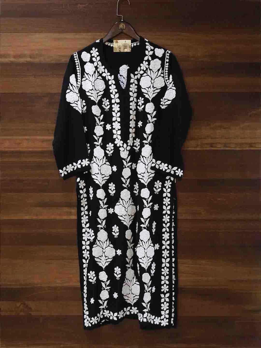 Ada Hand Embroidered Black Modal Lucknowi Chikankari Straight Kurta A411509