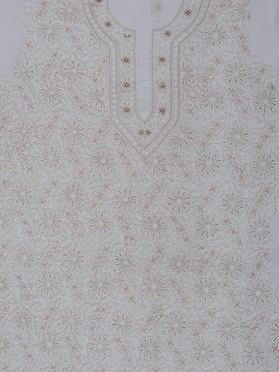 Ada Hand Embroidered Off-White Georgette Lucknowi Chikankari Unstitched Suit Piece With Zari Work A499076
