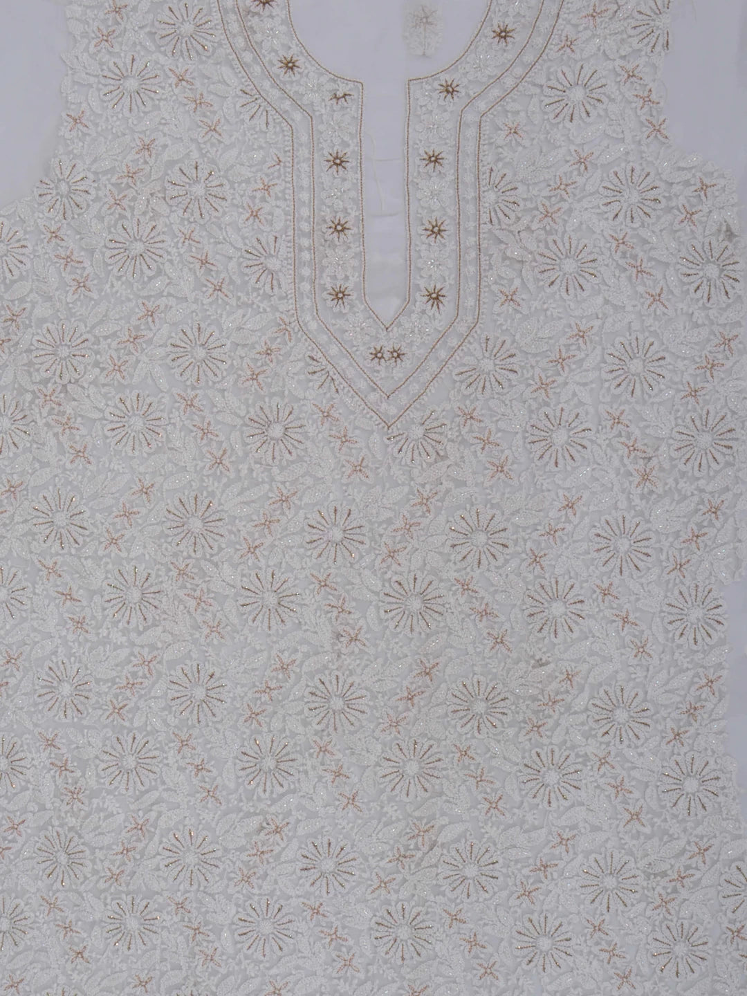 Ada Hand Embroidered Off-White Georgette Lucknowi Chikankari Unstitched Suit Piece With Zari Work A499076