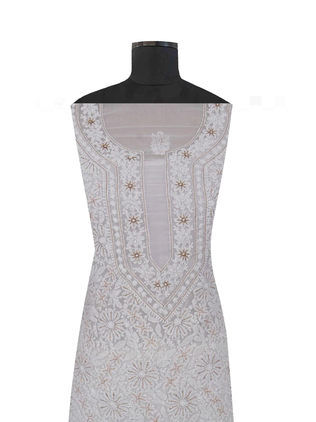 Ada Hand Embroidered Off-White Georgette Lucknowi Chikankari Unstitched Suit Piece With Zari Work A499076