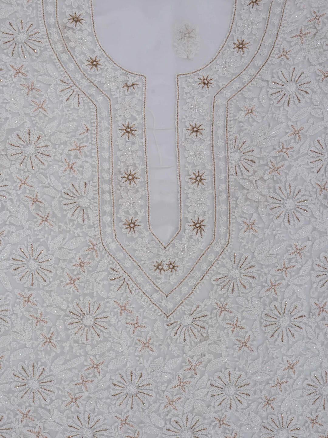 Ada Hand Embroidered Off-White Georgette Lucknowi Chikankari Unstitched Suit Piece With Zari Work A499076