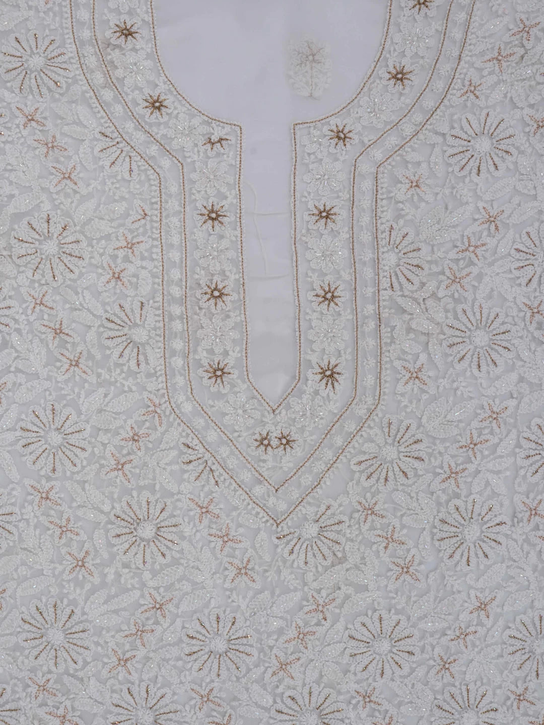 Ada Hand Embroidered Off-White Georgette Lucknowi Chikankari Unstitched Suit Piece With Zari Work A499076