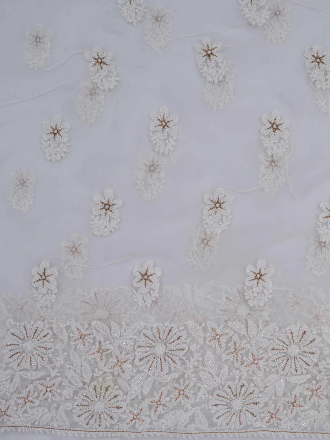 Ada Hand Embroidered Off-White Georgette Lucknowi Chikankari Unstitched Suit Piece With Zari Work A499076