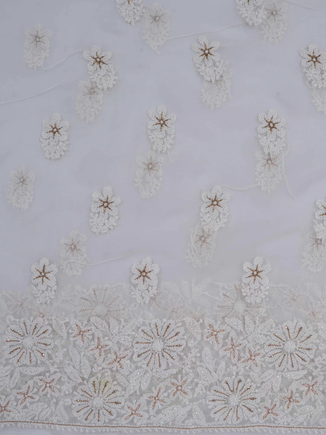 Ada Hand Embroidered Off-White Georgette Lucknowi Chikankari Unstitched Suit Piece With Zari Work A499076