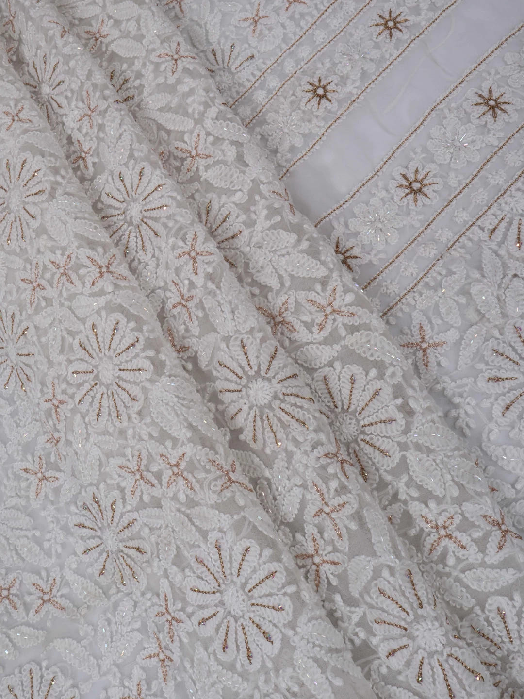 Ada Hand Embroidered Off-White Georgette Lucknowi Chikankari Unstitched Suit Piece With Zari Work A499076