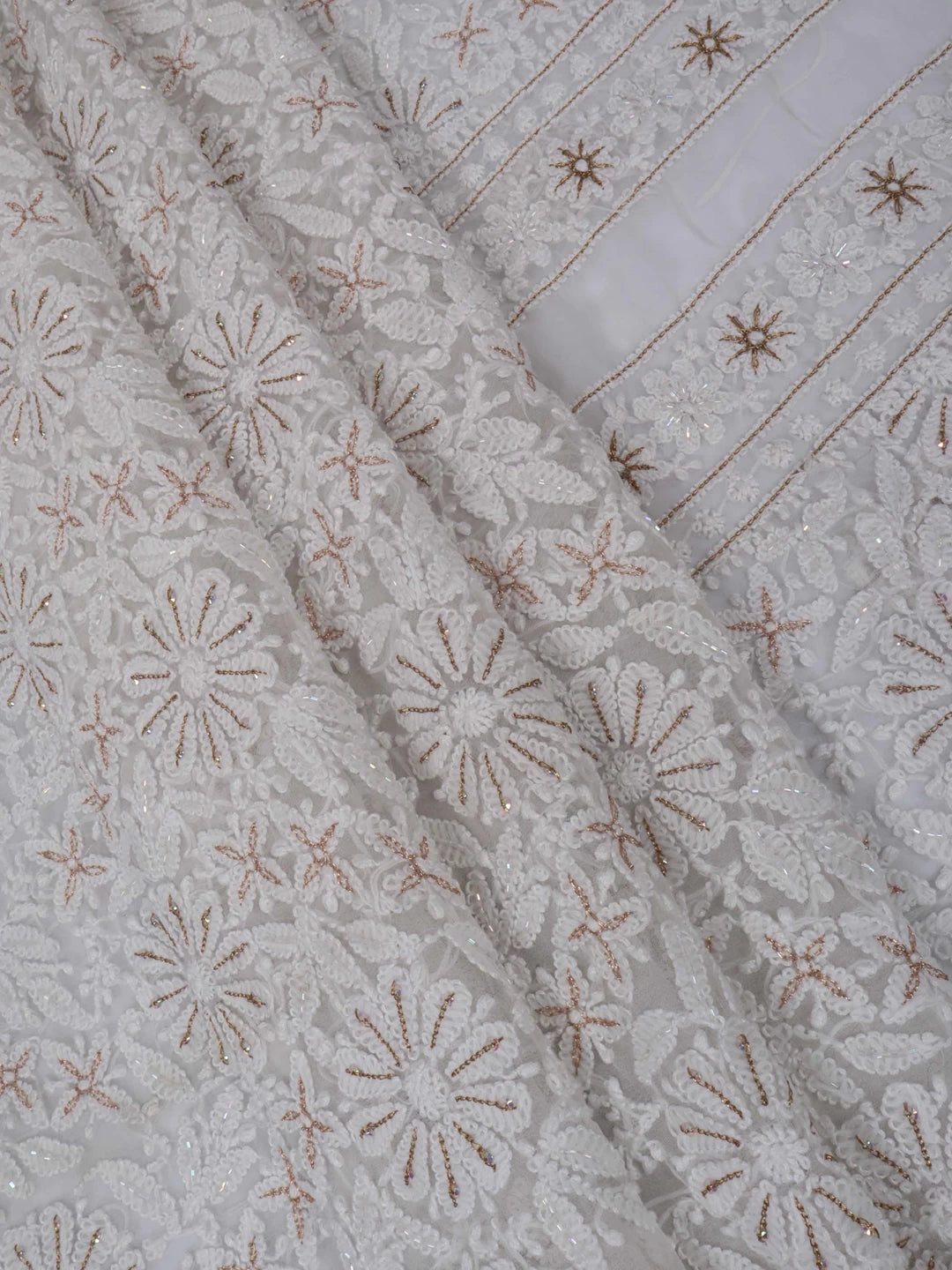 Ada Hand Embroidered Off-White Georgette Lucknowi Chikankari Unstitched Suit Piece With Zari Work A499076
