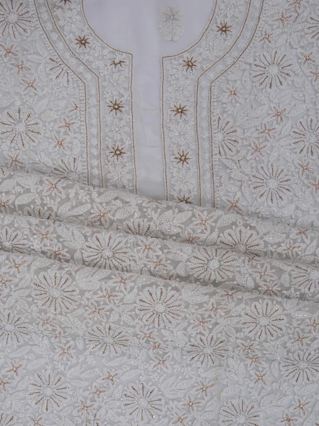 Ada Hand Embroidered Off-White Georgette Lucknowi Chikankari Unstitched Suit Piece With Zari Work A499076