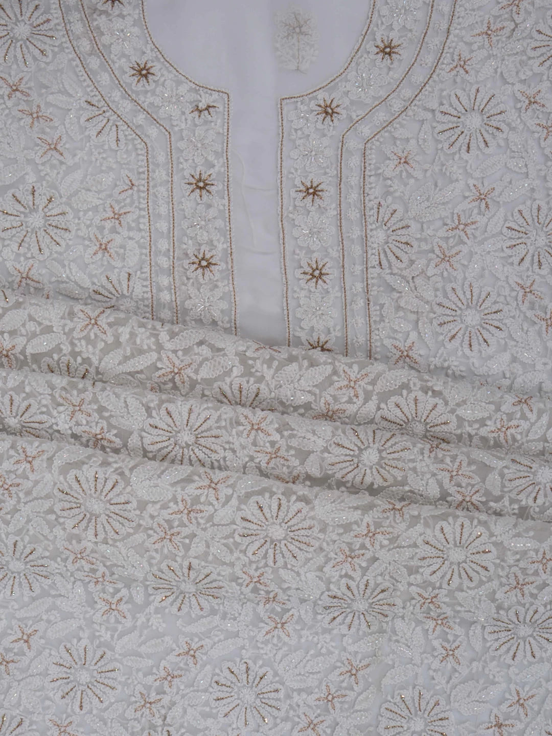 Ada Hand Embroidered Off-White Georgette Lucknowi Chikankari Unstitched Suit Piece With Zari Work A499076