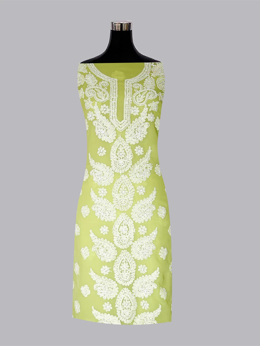 Ada Hand Embroidered Green Georgette Lucknowi Chikankari Unstitched Suit Piece A211310
