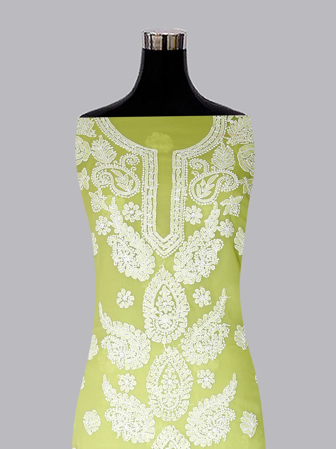 Ada Hand Embroidered Green Georgette Lucknowi Chikankari Unstitched Suit Piece A211310