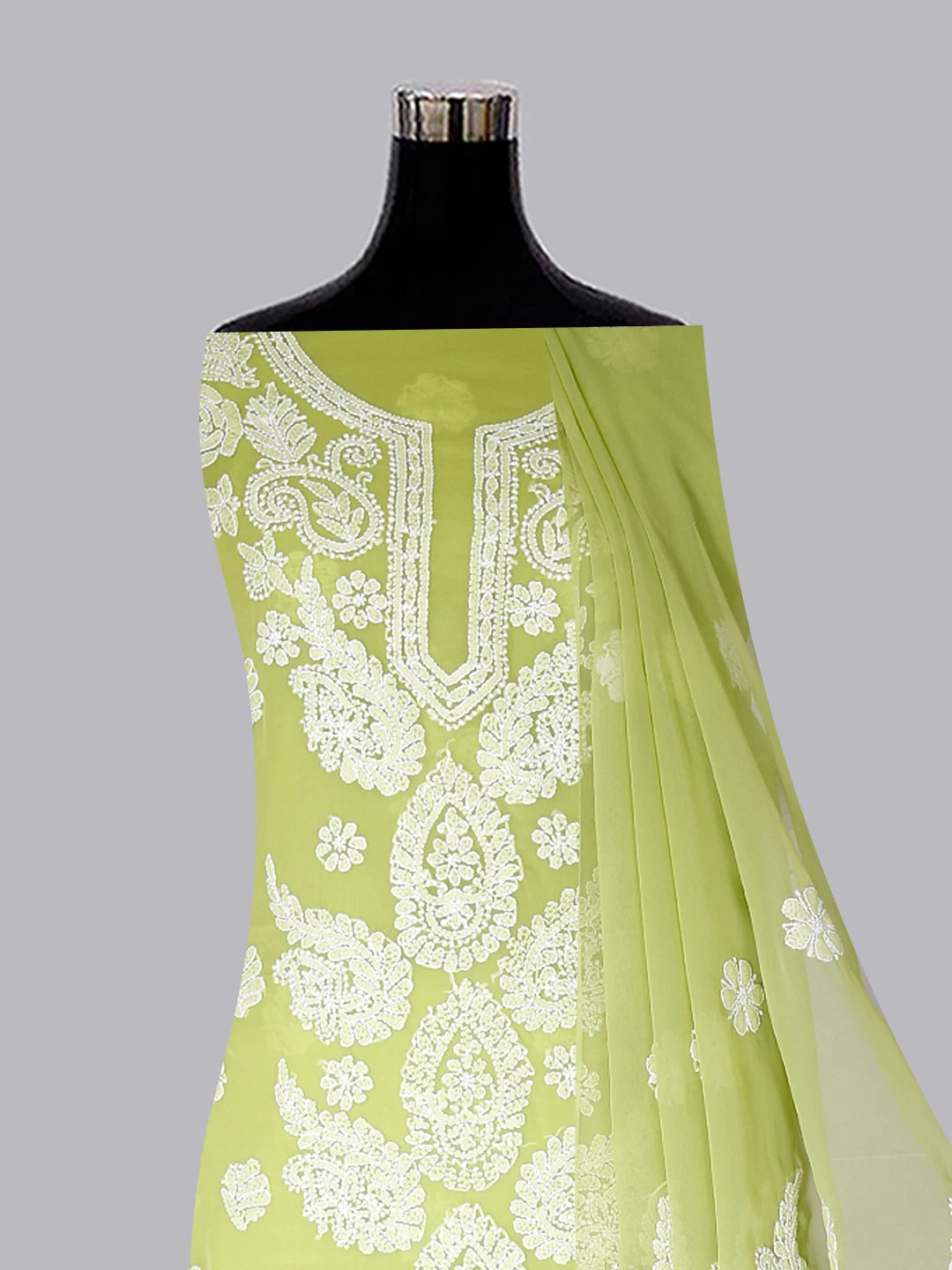 Ada Hand Embroidered Green Georgette Lucknowi Chikankari Unstitched Suit Piece A211310