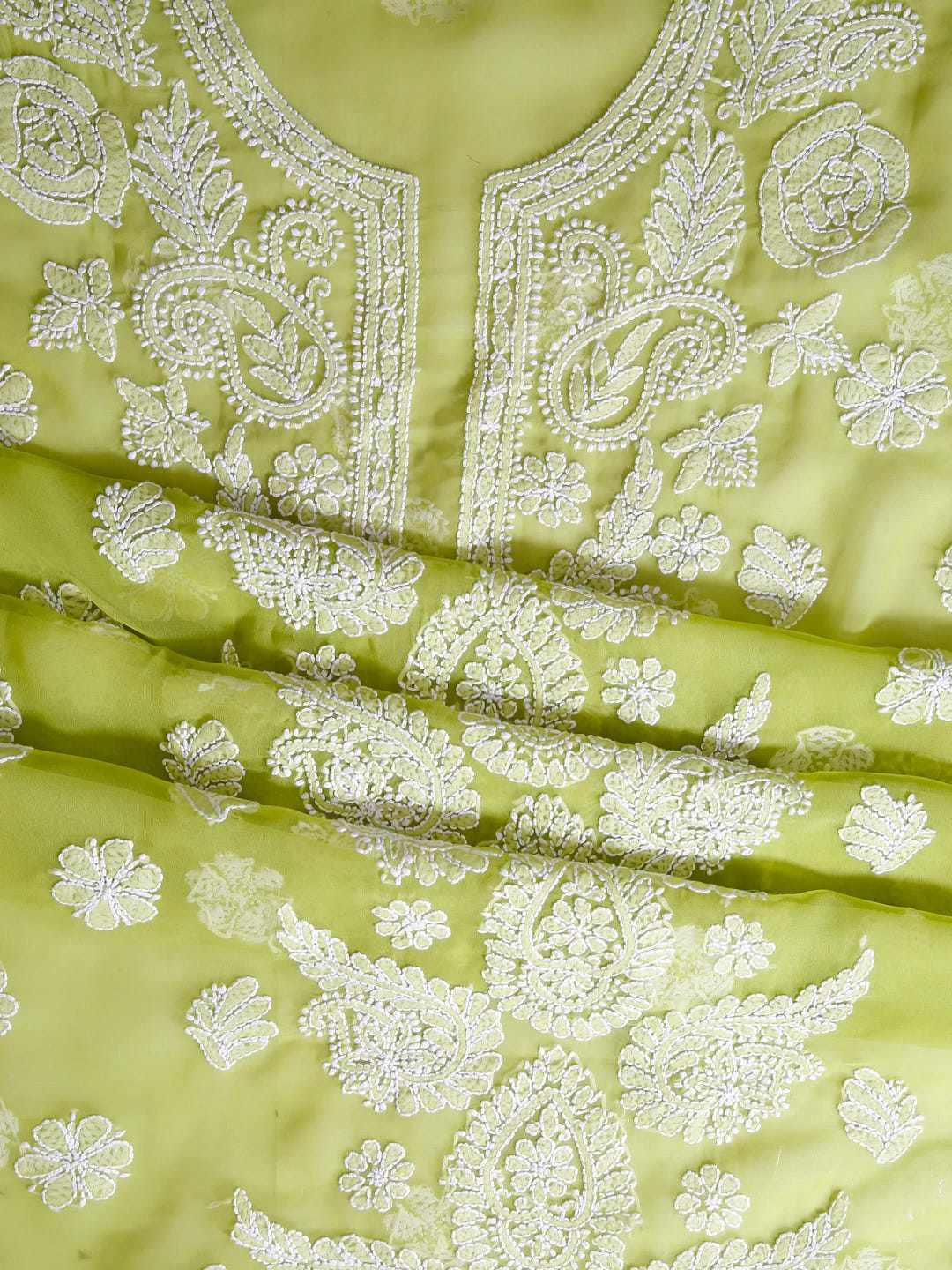 Ada Hand Embroidered Green Georgette Lucknowi Chikankari Unstitched Suit Piece A211310