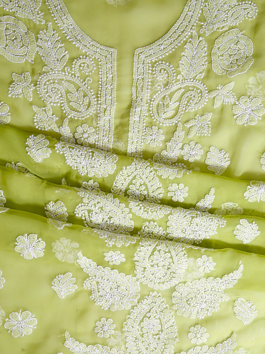 Ada Hand Embroidered Green Georgette Lucknowi Chikankari Unstitched Suit Piece A211310