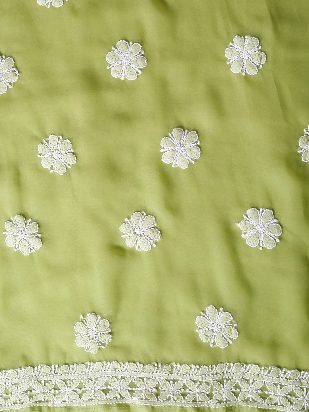 Ada Hand Embroidered Green Georgette Lucknowi Chikankari Unstitched Suit Piece A211310