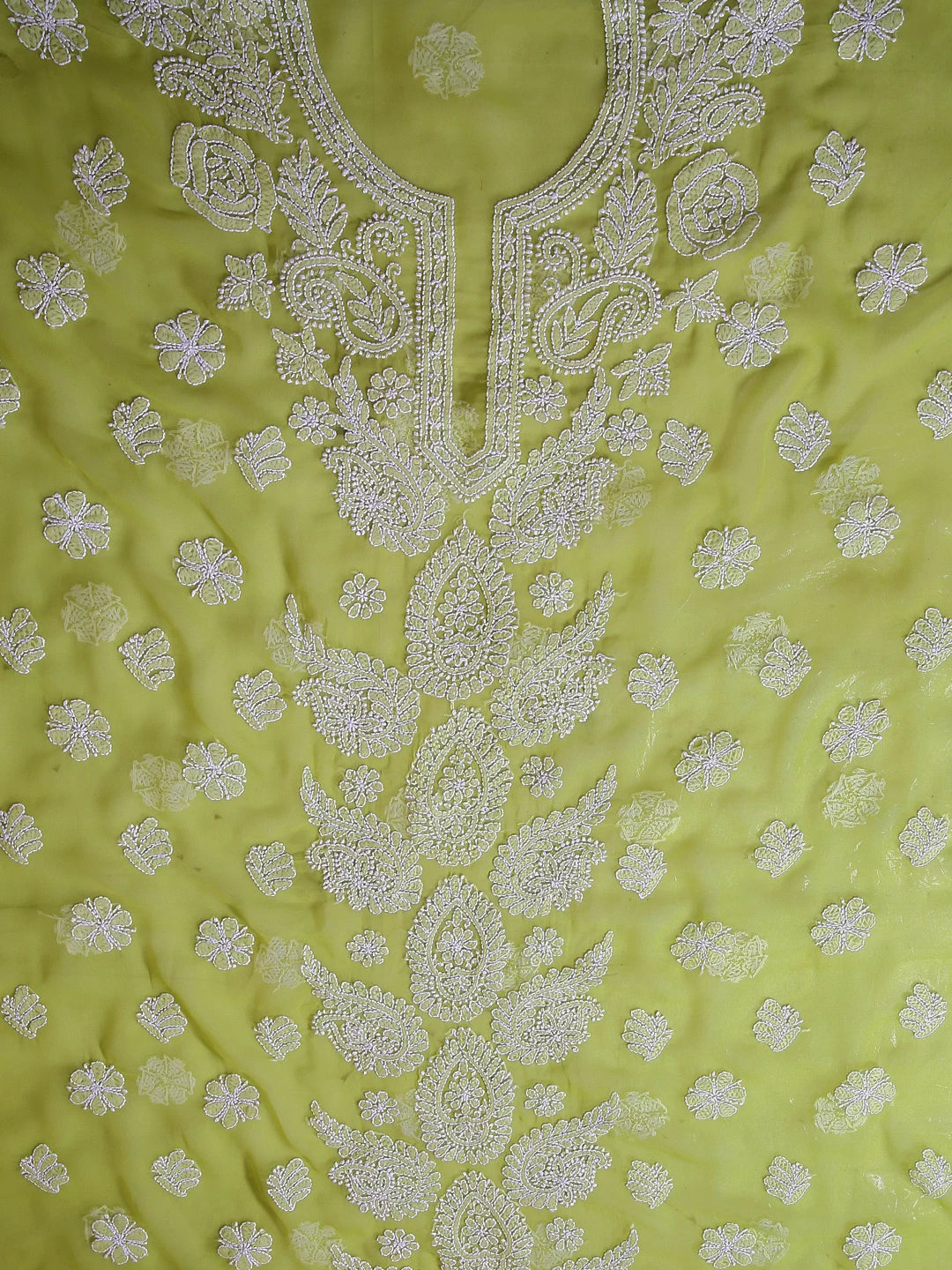 Ada Hand Embroidered Green Georgette Lucknowi Chikankari Unstitched Suit Piece A211310