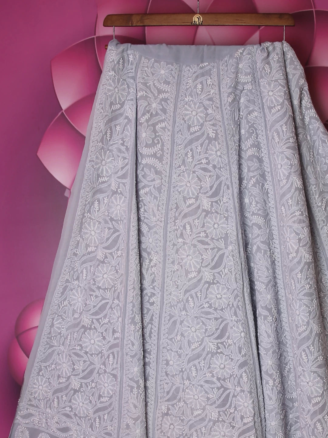 Ada Hand Embroidered Fossil Grey Pure Georgette Lucknowi Chikankari Lehenga Skirt A484672