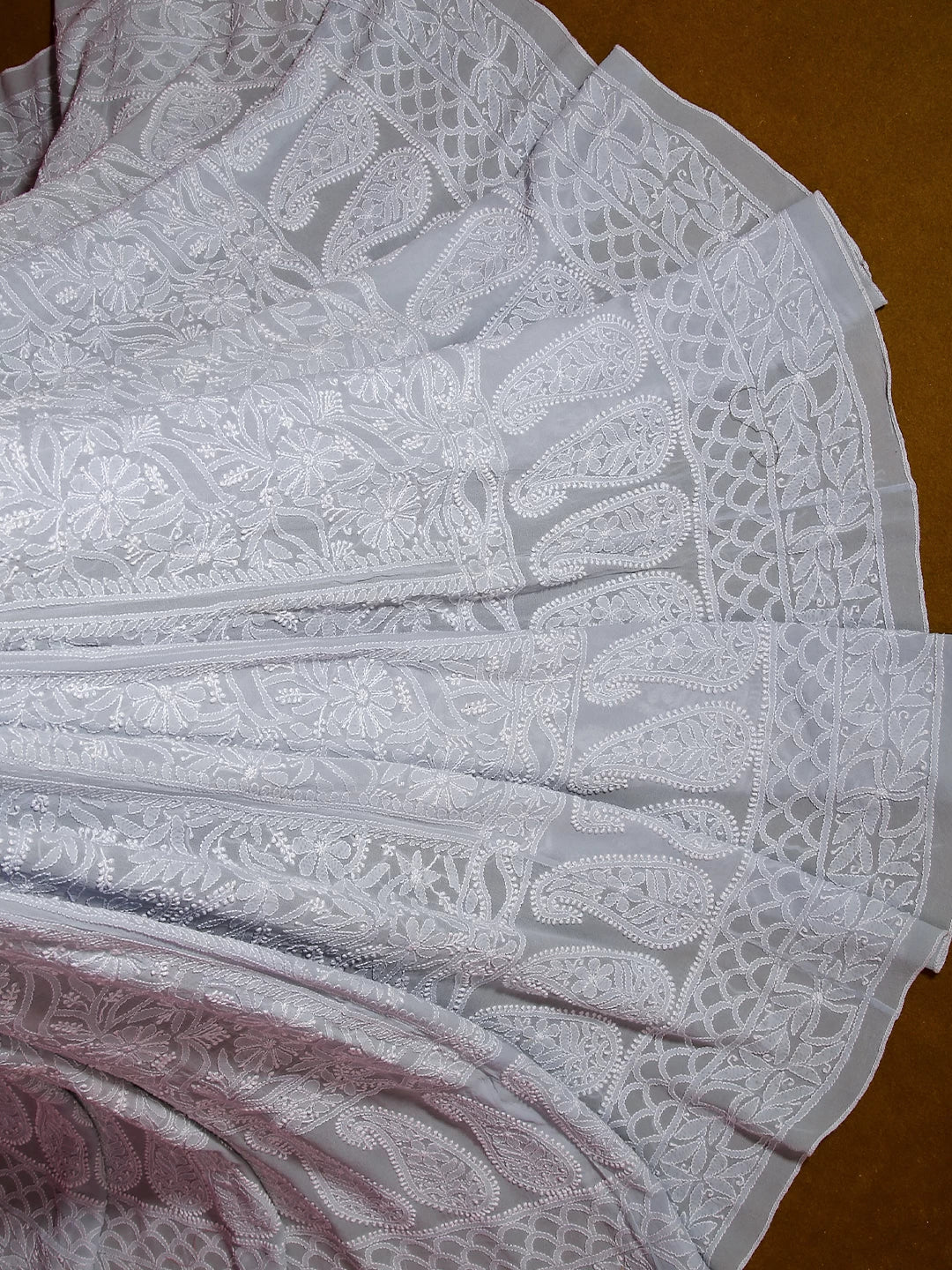 Ada Hand Embroidered Fossil Grey Pure Georgette Lucknowi Chikankari Lehenga Skirt A484672