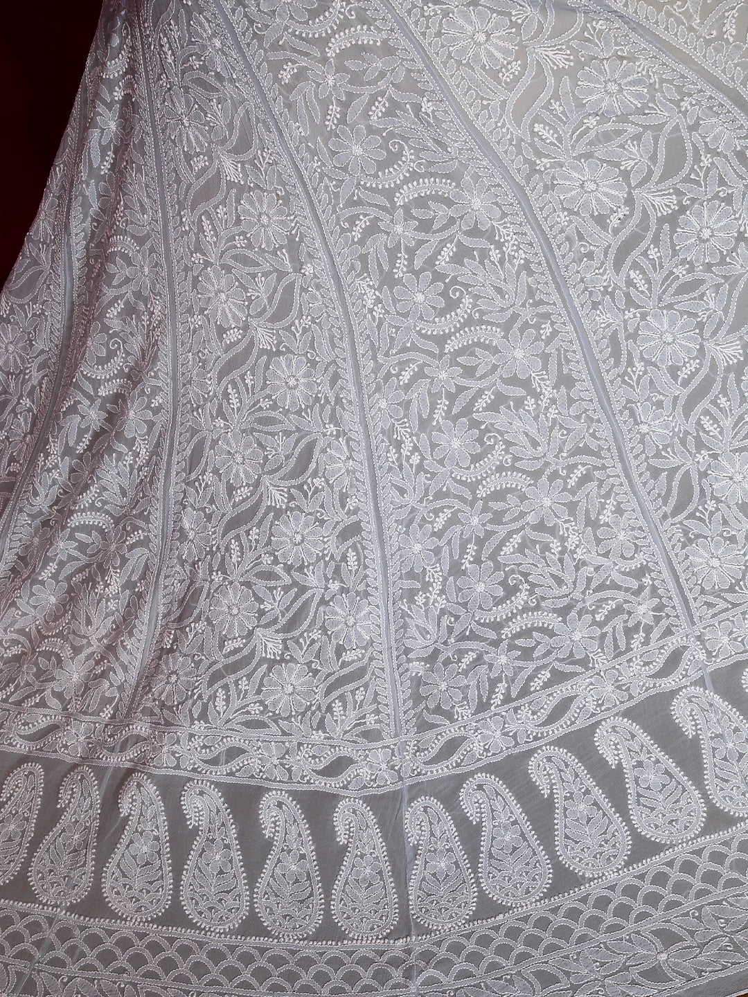 Ada Hand Embroidered Fossil Grey Pure Georgette Lucknowi Chikankari Lehenga Skirt A484672