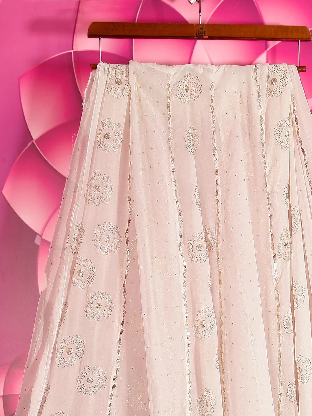 Ada Hand Embroidered Off White Pure Georgette Lucknowi Chikankari Lehenga Skirt (only skirt) With Muqaish Work A210536