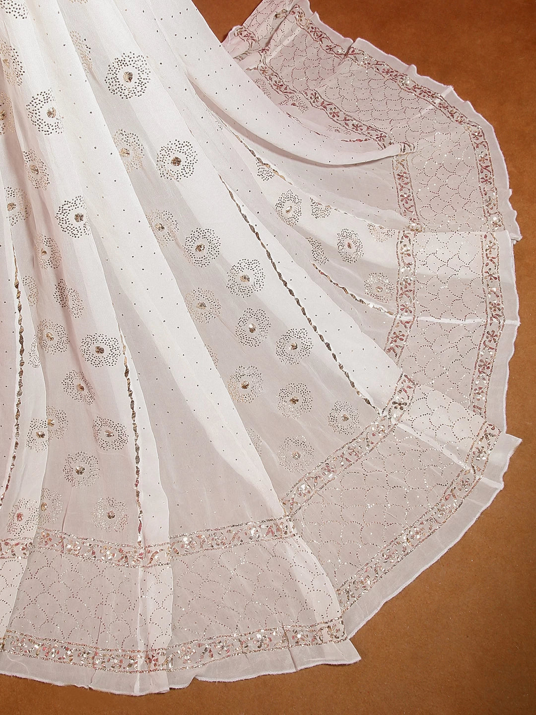 Ada Hand Embroidered Off White Pure Georgette Lucknowi Chikankari Lehenga Skirt (only skirt) With Muqaish Work A210536