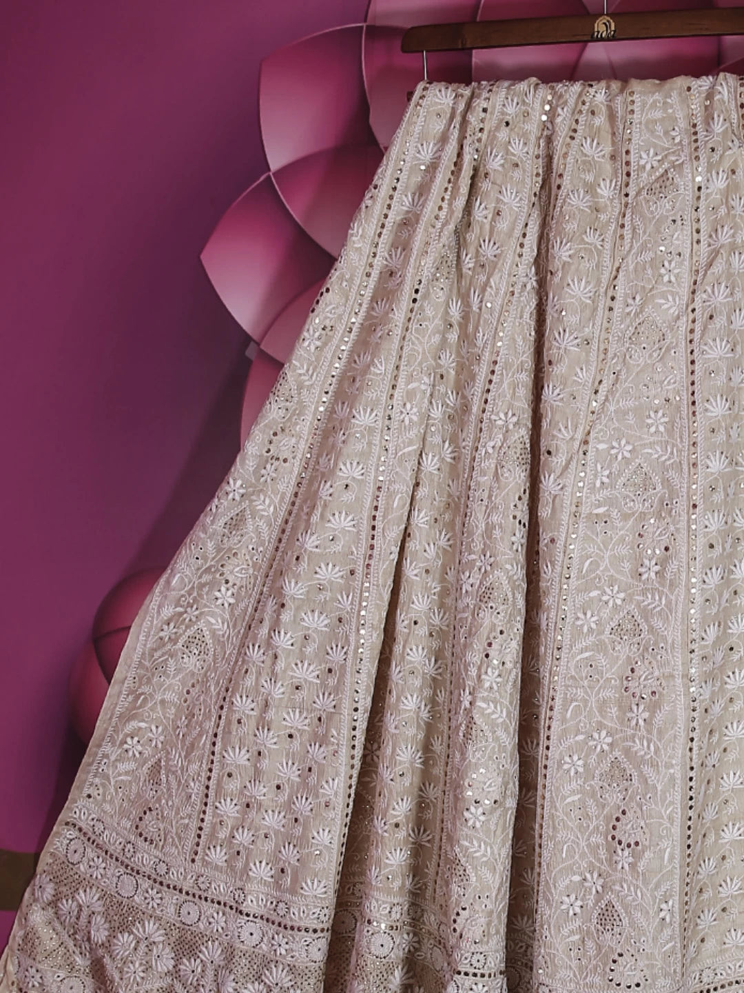 Ada Hand Embroidered Natural Fawn Ghicha Silk Lucknowi Chikankari Lehenga Skirt 01A426516