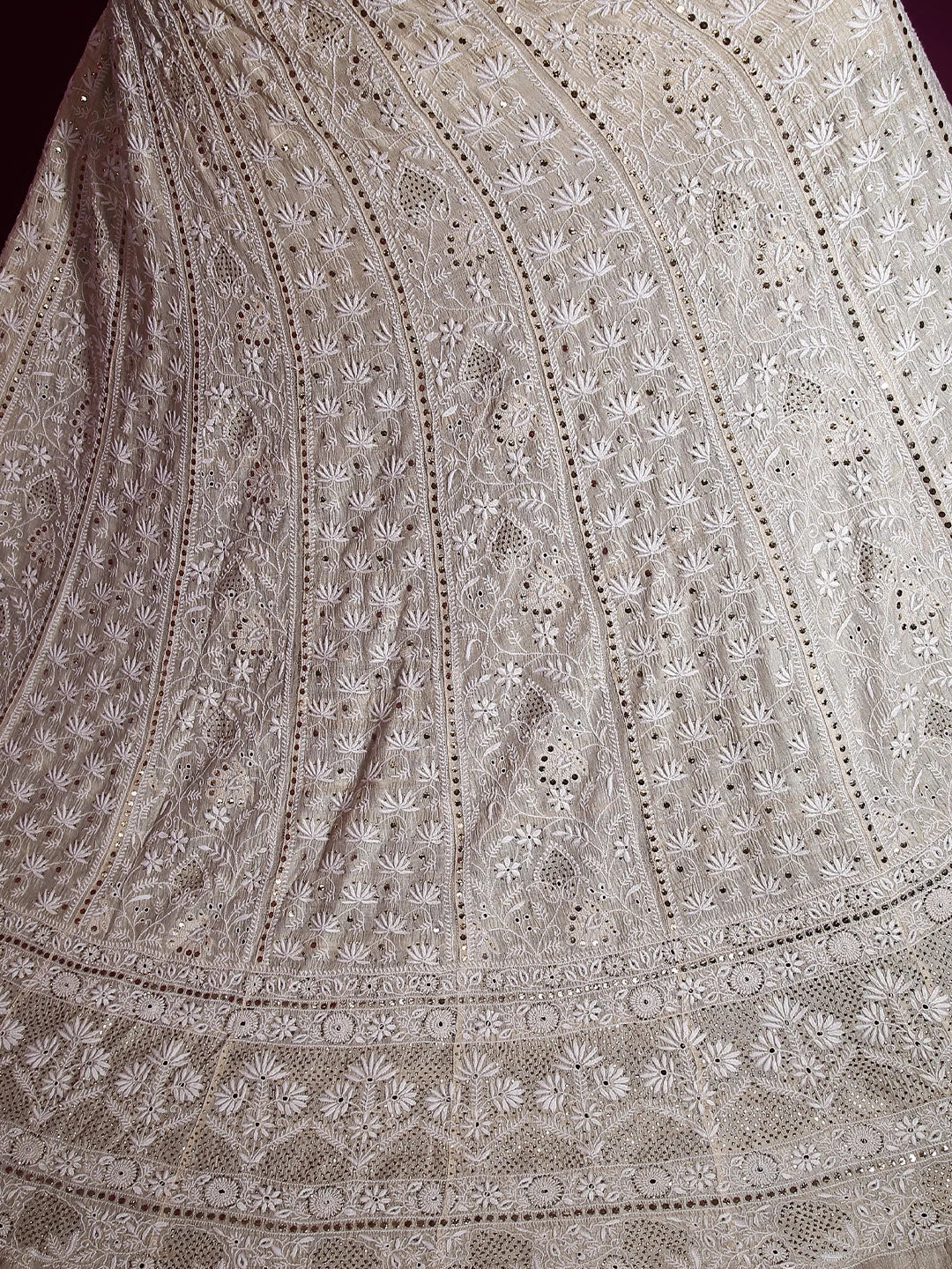 Ada Hand Embroidered Natural Fawn Ghicha Silk Lucknowi Chikankari Lehenga Skirt 01A426516