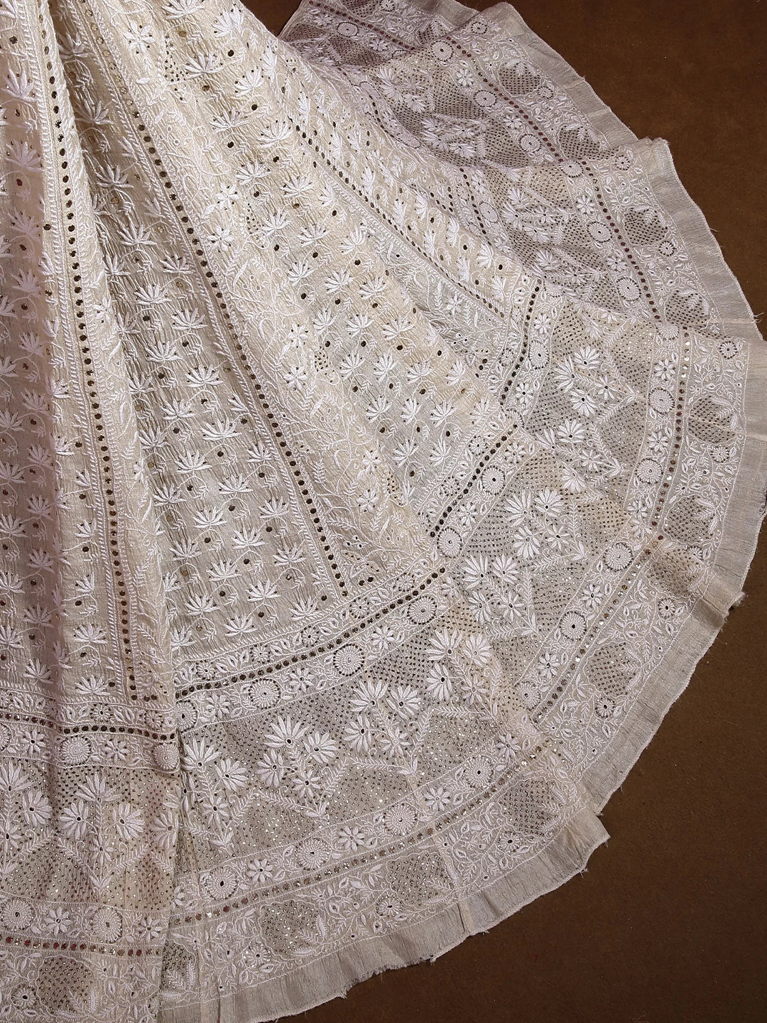Ada Hand Embroidered Natural Fawn Ghicha Silk Lucknowi Chikankari Lehenga Skirt 01A426516