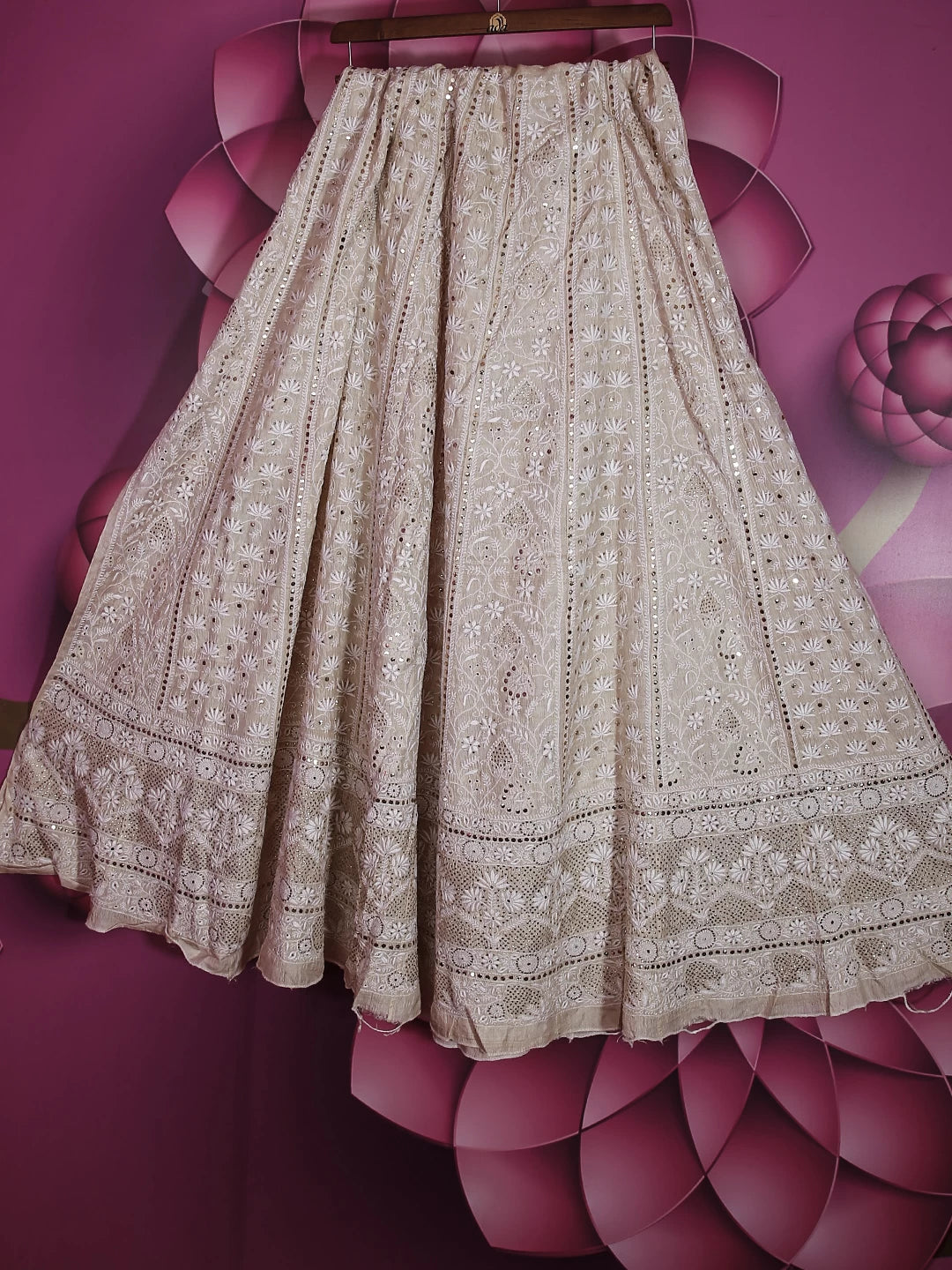 Ada Hand Embroidered Natural Fawn Ghicha Silk Lucknowi Chikankari Lehenga Skirt 01A426516