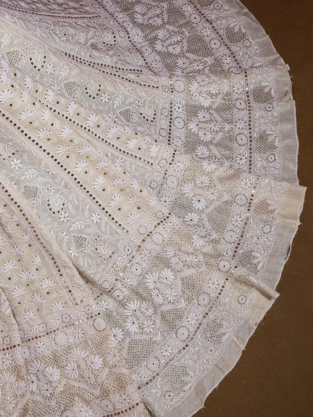 Ada Hand Embroidered Natural Fawn Ghicha Silk Lucknowi Chikankari Lehenga Skirt 01A426516
