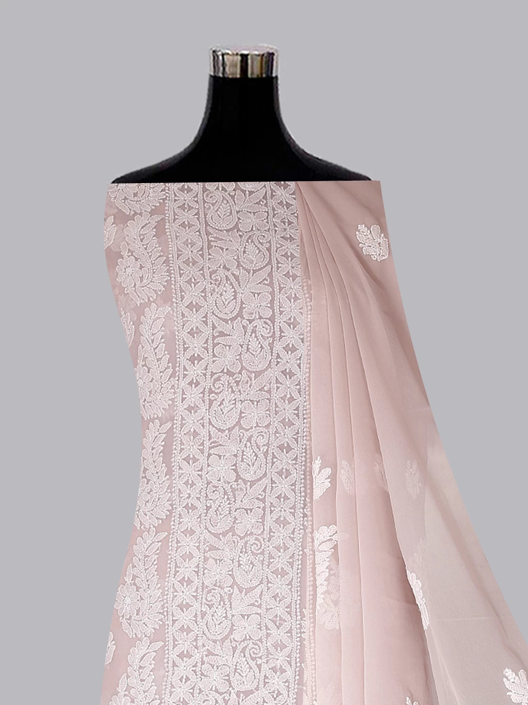 Ada Hand Embroidered Tan Cream Georgette Lucknowi Chikankari Unstitched Suit Piece A211294