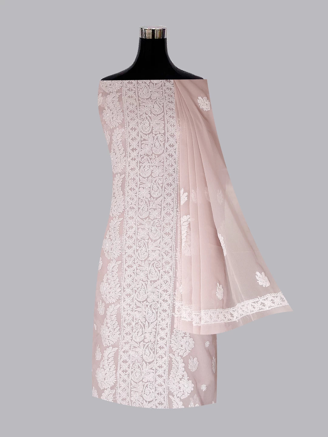 Ada Hand Embroidered Tan Cream Georgette Lucknowi Chikankari Unstitched Suit Piece A211294