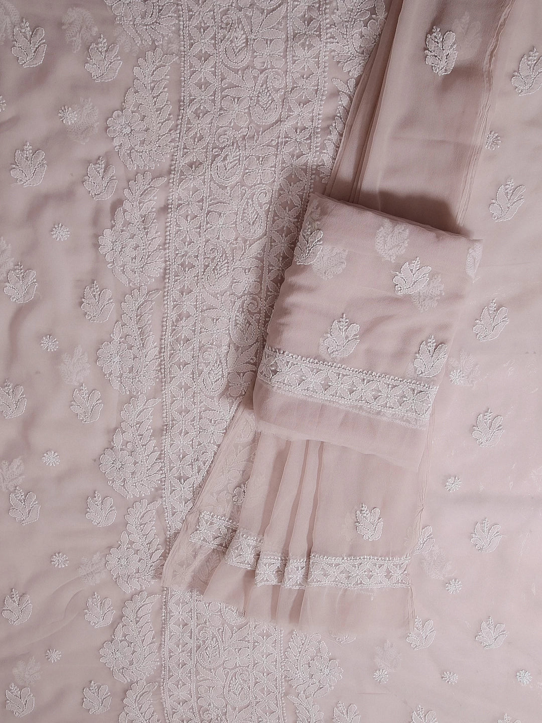 Ada Hand Embroidered Tan Cream Georgette Lucknowi Chikankari Unstitched Suit Piece A211294