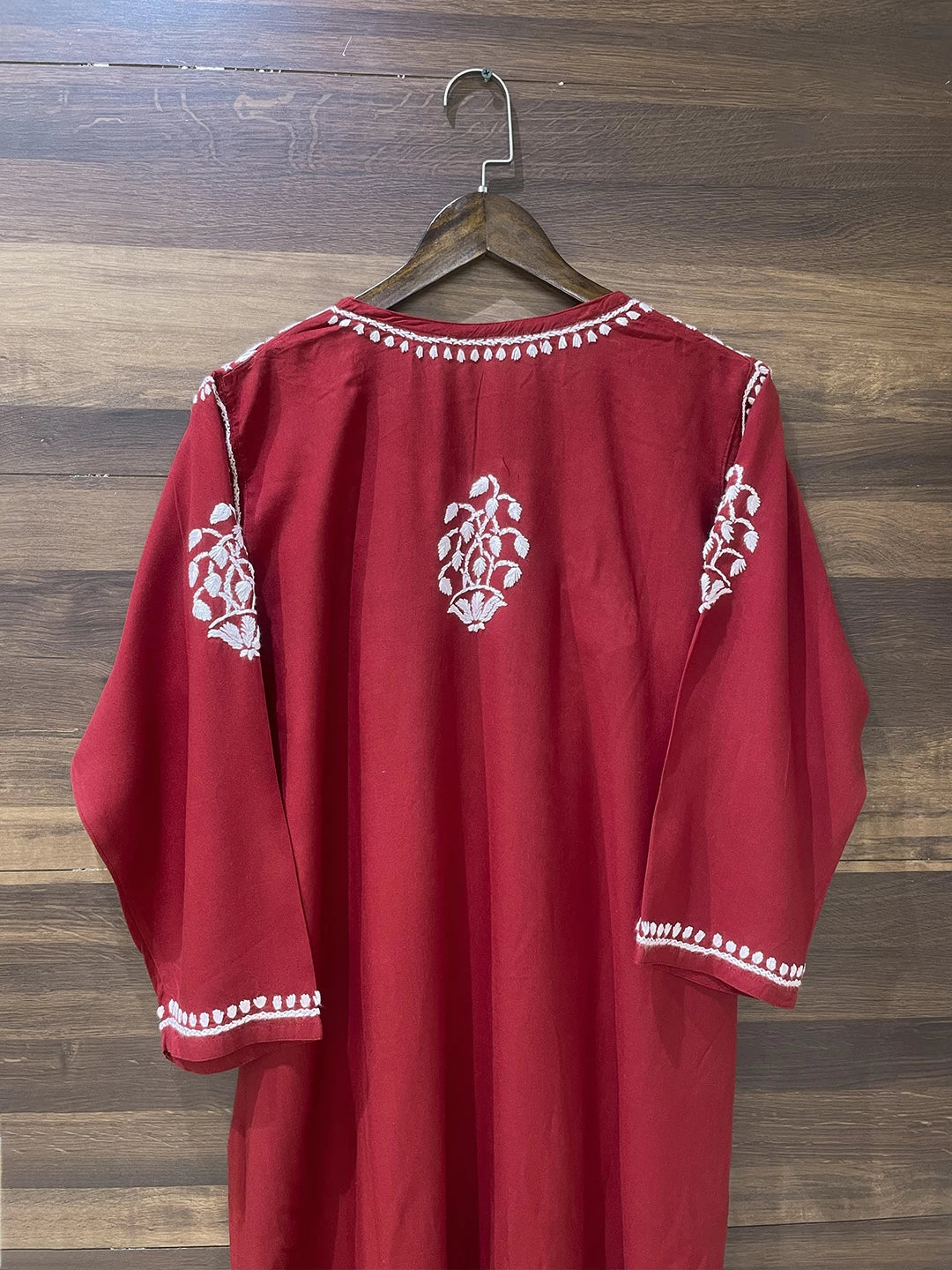 Ada Hand Embroidered Maroon Rayon Lucknowi Chikankari Straight Kurta A411519