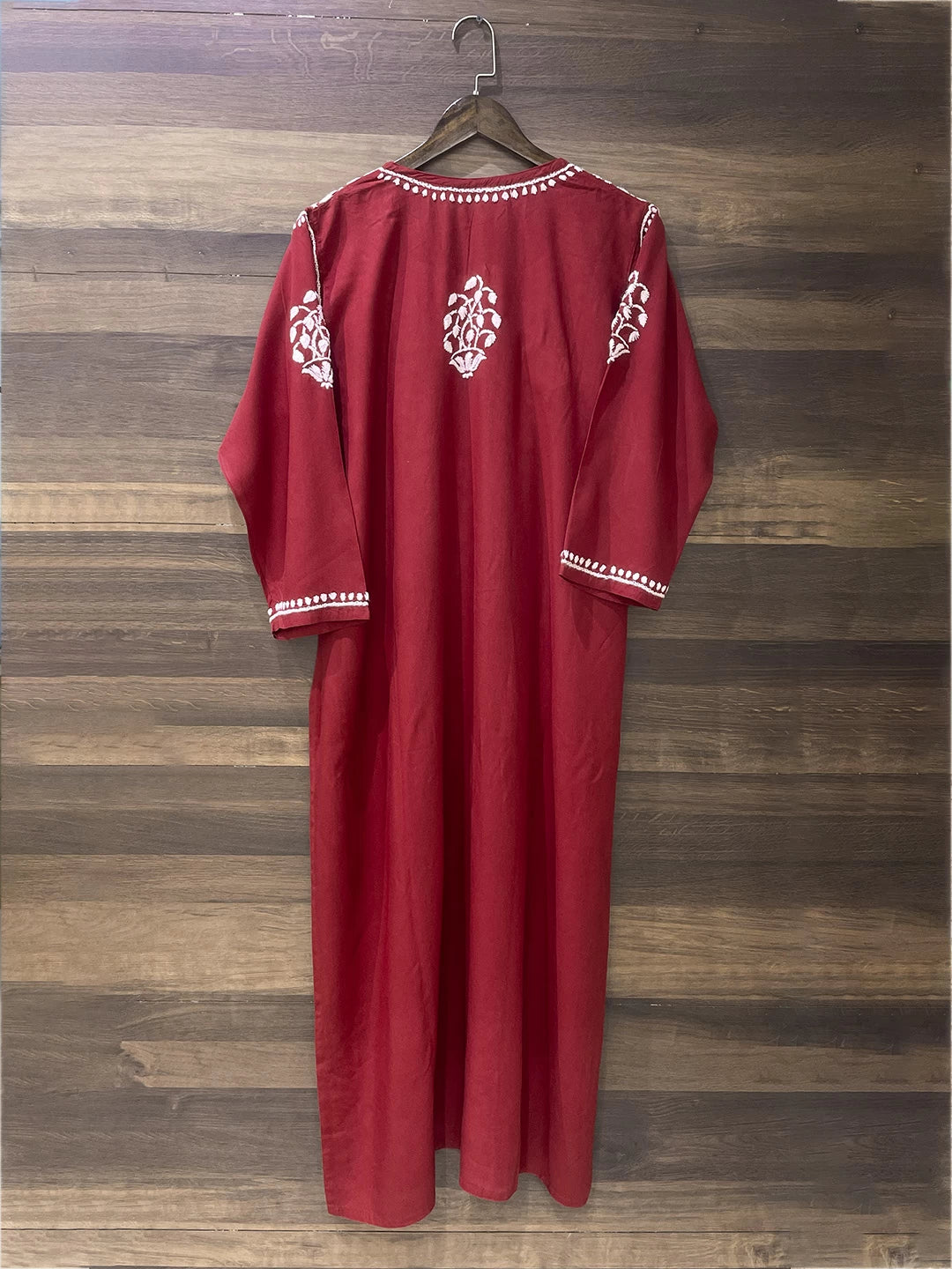 Ada Hand Embroidered Maroon Rayon Lucknowi Chikankari Straight Kurta A411519
