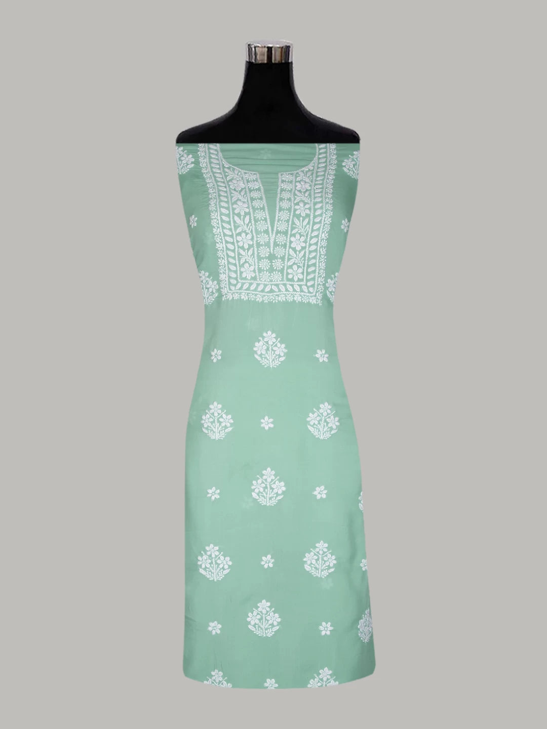 Ada Hand Embroidered Sea Green Modal Lucknowi Chikankari Unstitched Kurta Piece 01A451730