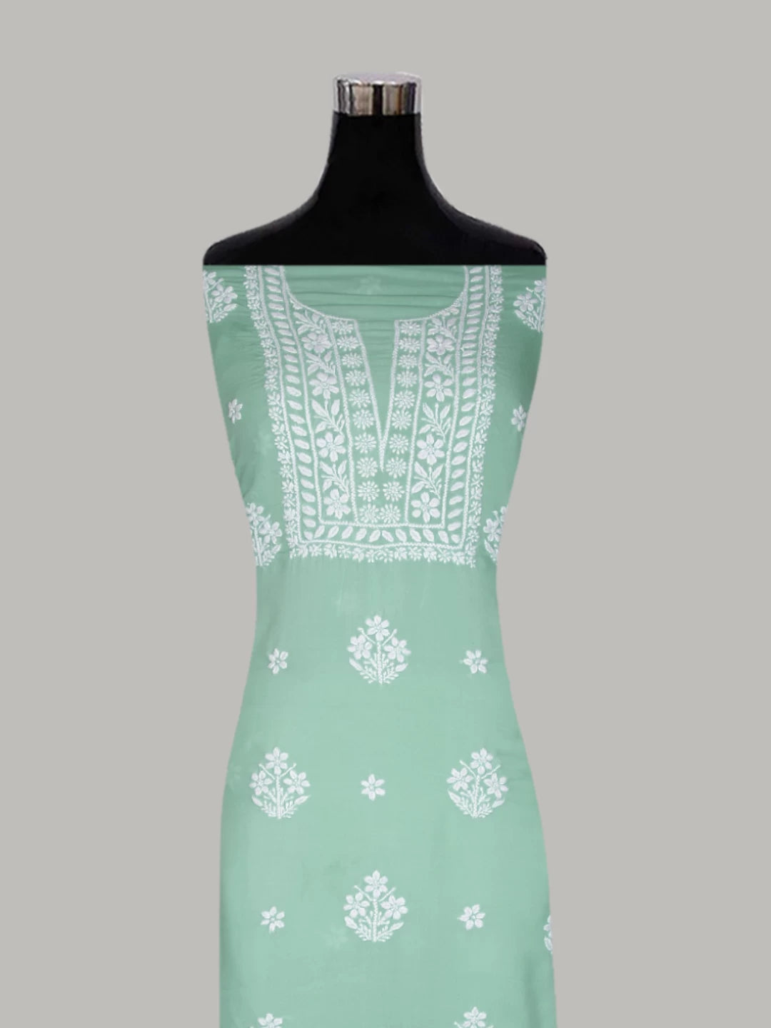 Ada Hand Embroidered Sea Green Modal Lucknowi Chikankari Unstitched Kurta Piece 01A451730