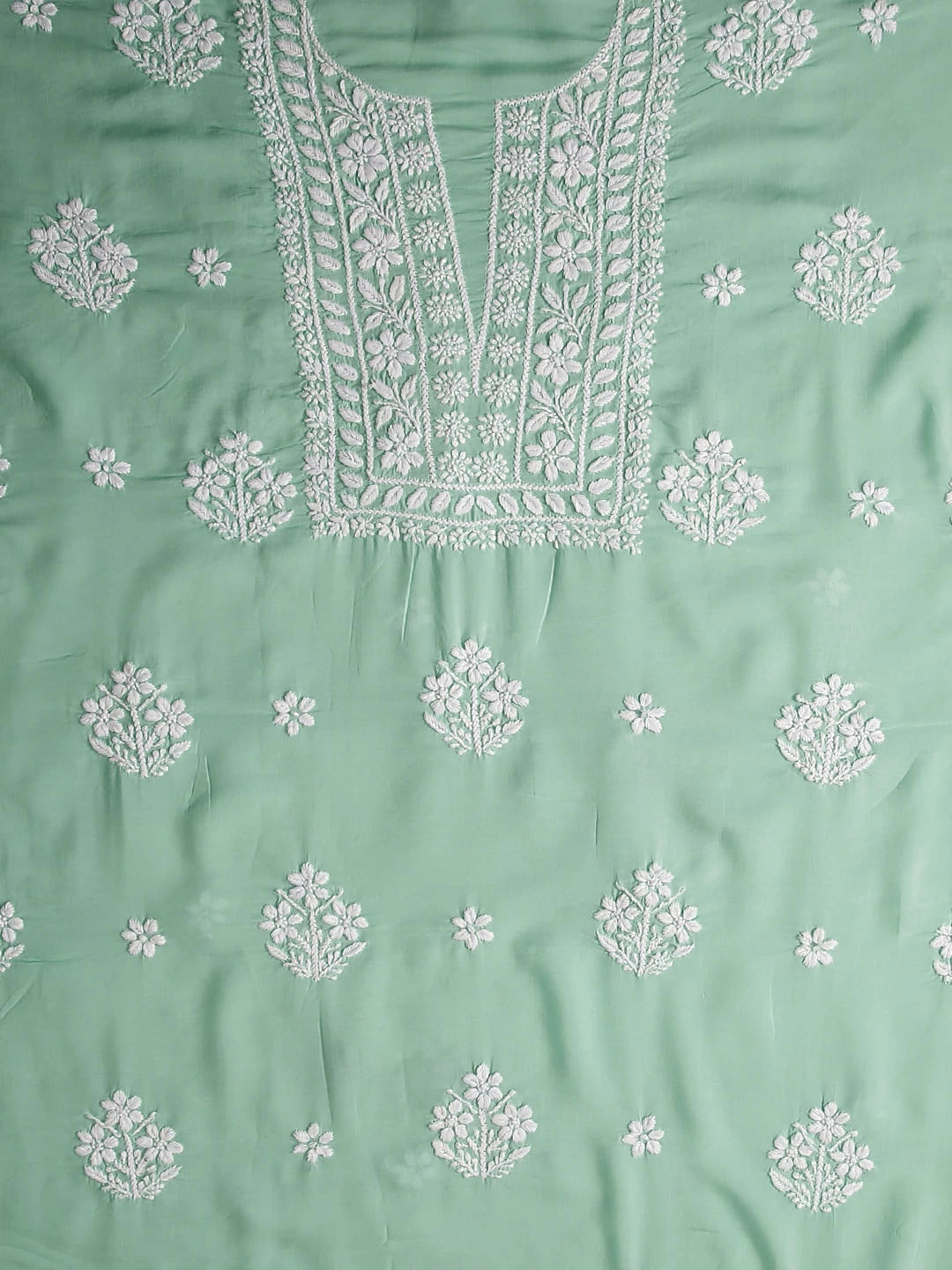 Ada Hand Embroidered Sea Green Modal Lucknowi Chikankari Unstitched Kurta Piece 01A451730