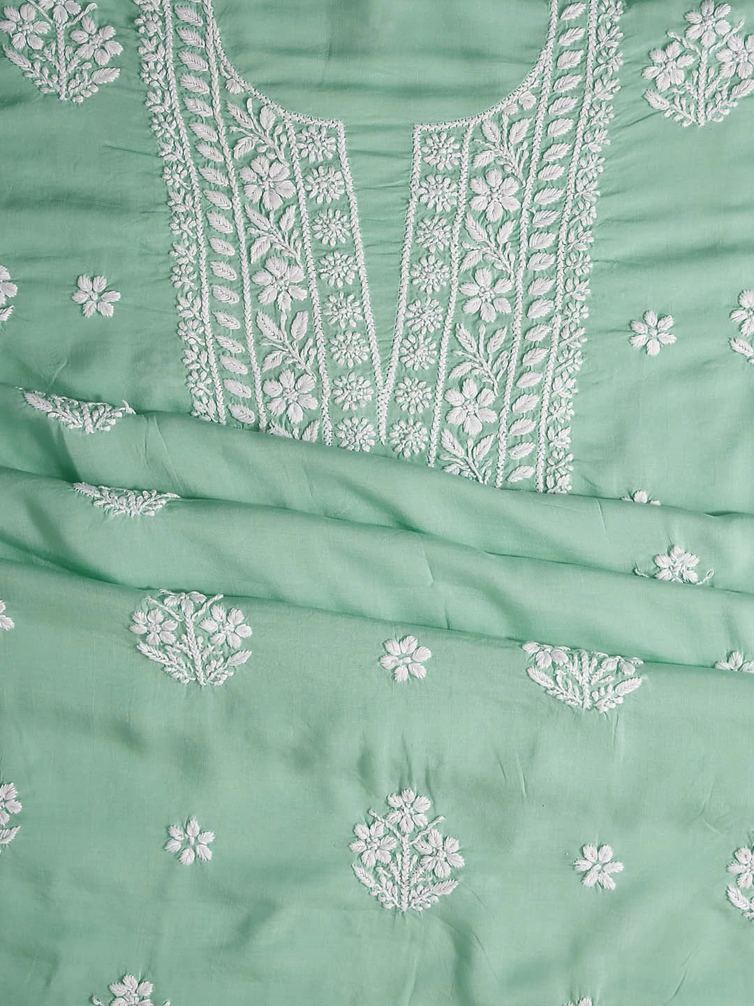 Ada Hand Embroidered Sea Green Modal Lucknowi Chikankari Unstitched Kurta Piece 01A451730