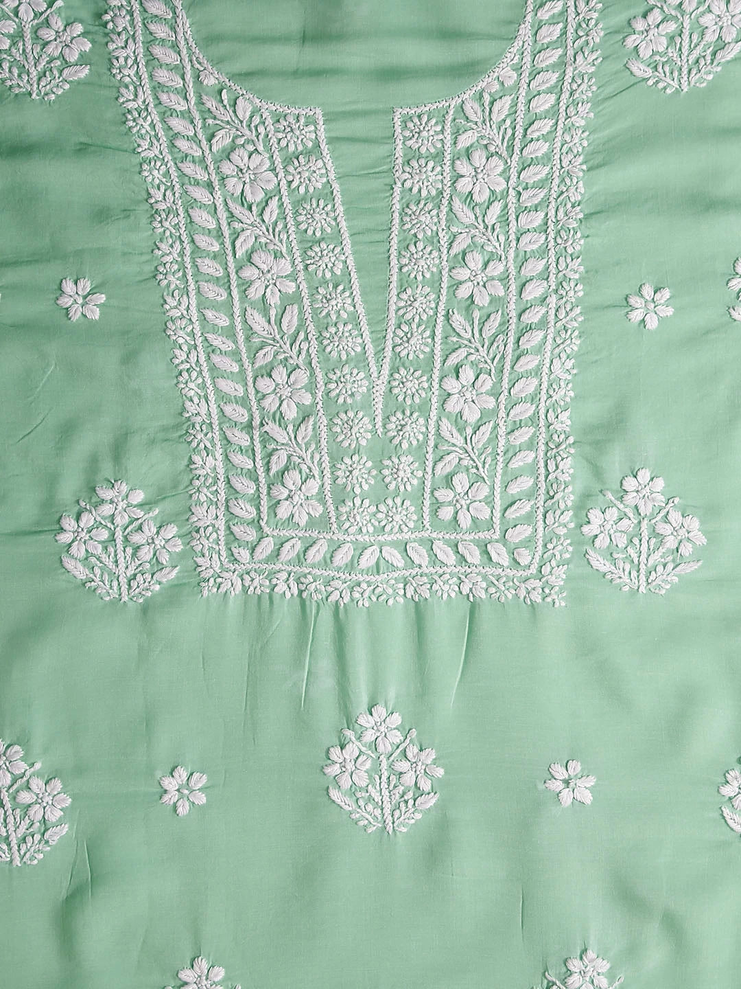 Ada Hand Embroidered Sea Green Modal Lucknowi Chikankari Unstitched Kurta Piece 01A451730