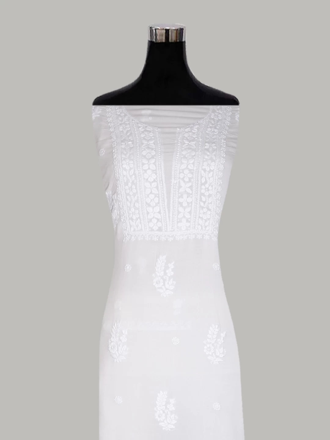 Ada Hand Embroidered White Modal Lucknowi Chikankari Unstitched Kurta Piece 01A451735