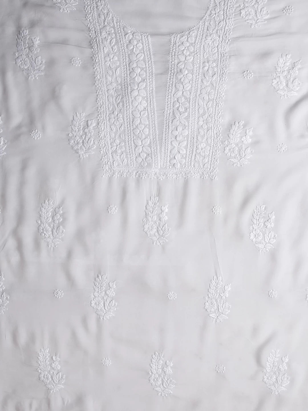 Ada Hand Embroidered White Modal Lucknowi Chikankari Unstitched Kurta Piece 01A451735