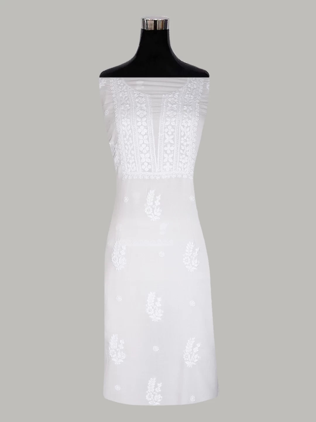 Ada Hand Embroidered White Modal Lucknowi Chikankari Unstitched Kurta Piece 01A451735