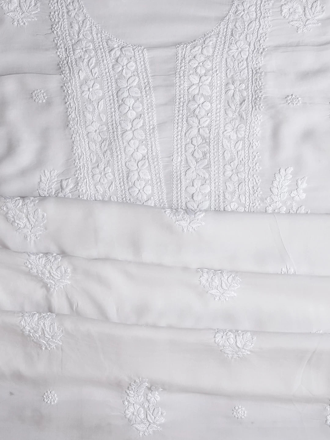 Ada Hand Embroidered White Modal Lucknowi Chikankari Unstitched Kurta Piece 01A451735