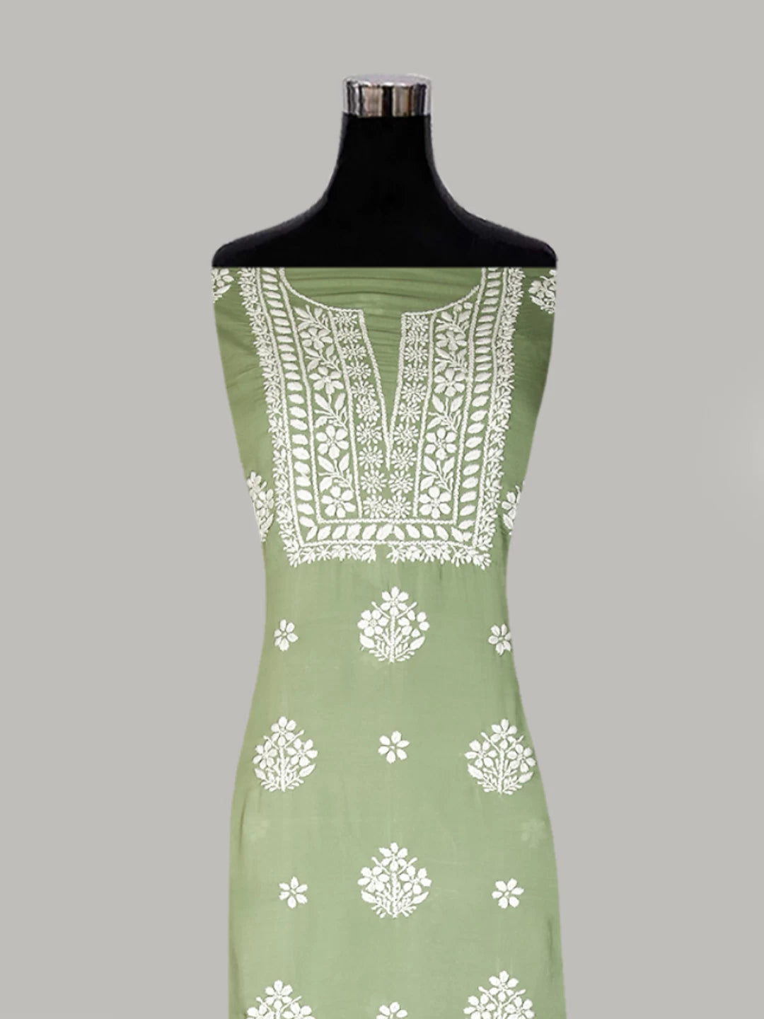 Ada Hand Embroidered Pistachio Green Modal Lucknowi Chikankari Unstitched Kurta Piece 01A451728