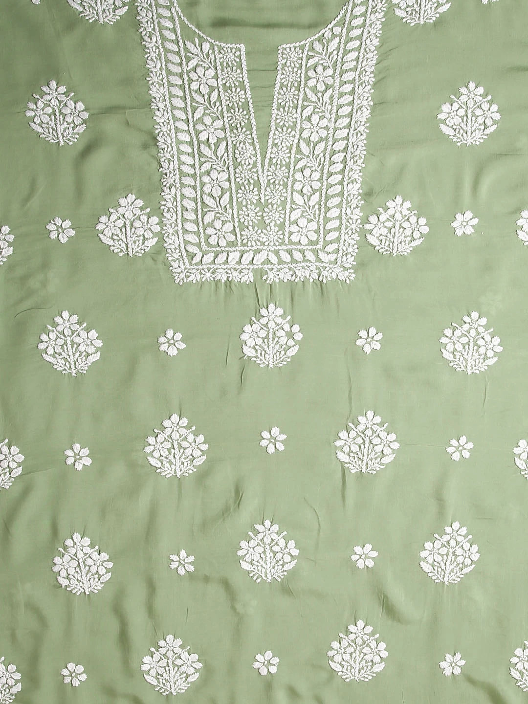Ada Hand Embroidered Pistachio Green Modal Lucknowi Chikankari Unstitched Kurta Piece 01A451728
